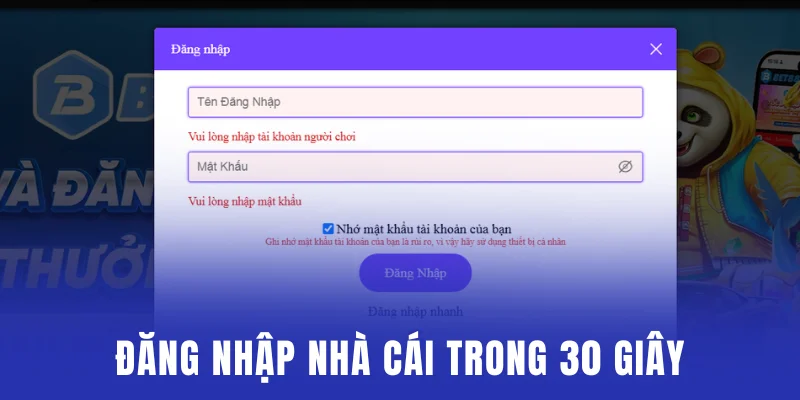 Đăng nhập nhà cái thành công trong vòng 30 giây